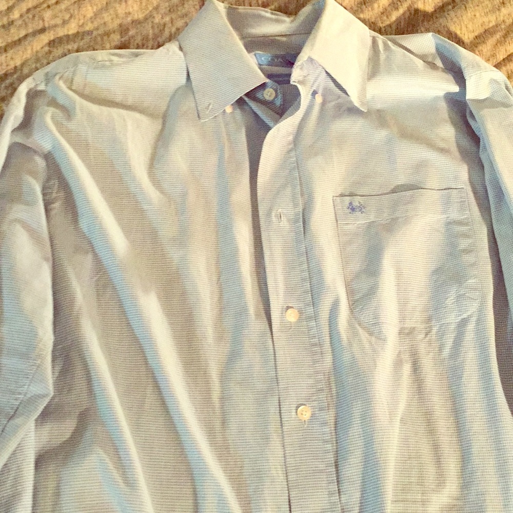 Blue dress shirt.